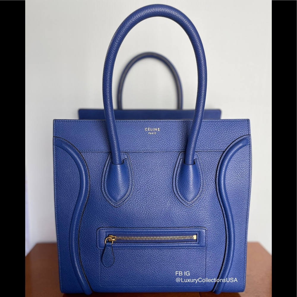 Celine Mini Luggage Blue Drummed Leather GHW